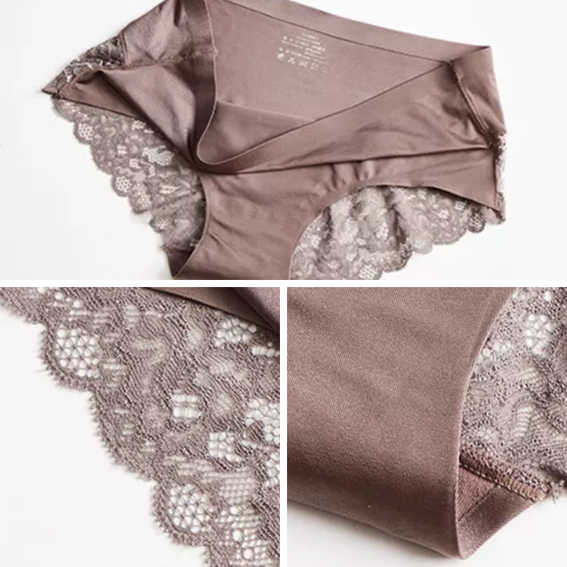 Lot de 3 Culottes en soie glacée invisibles avec dentelle