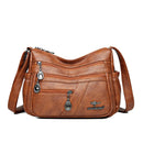 Sac à bandoulière en cuir PU souple - Multipoche